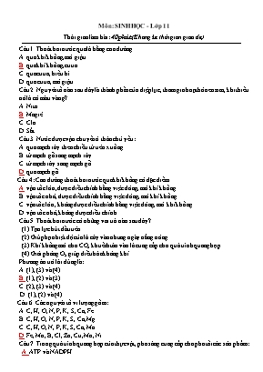 Đề kiểm tra 1 tiết môn Sinh học Khối 11 (Kèm đáp án)